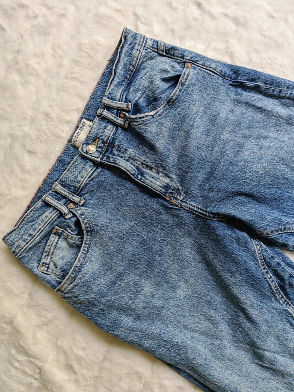 Free People We The Free Jeans 31 Wide Leg Cropped Raw Hem Distressed Boho Denim - Picture 7 of 13